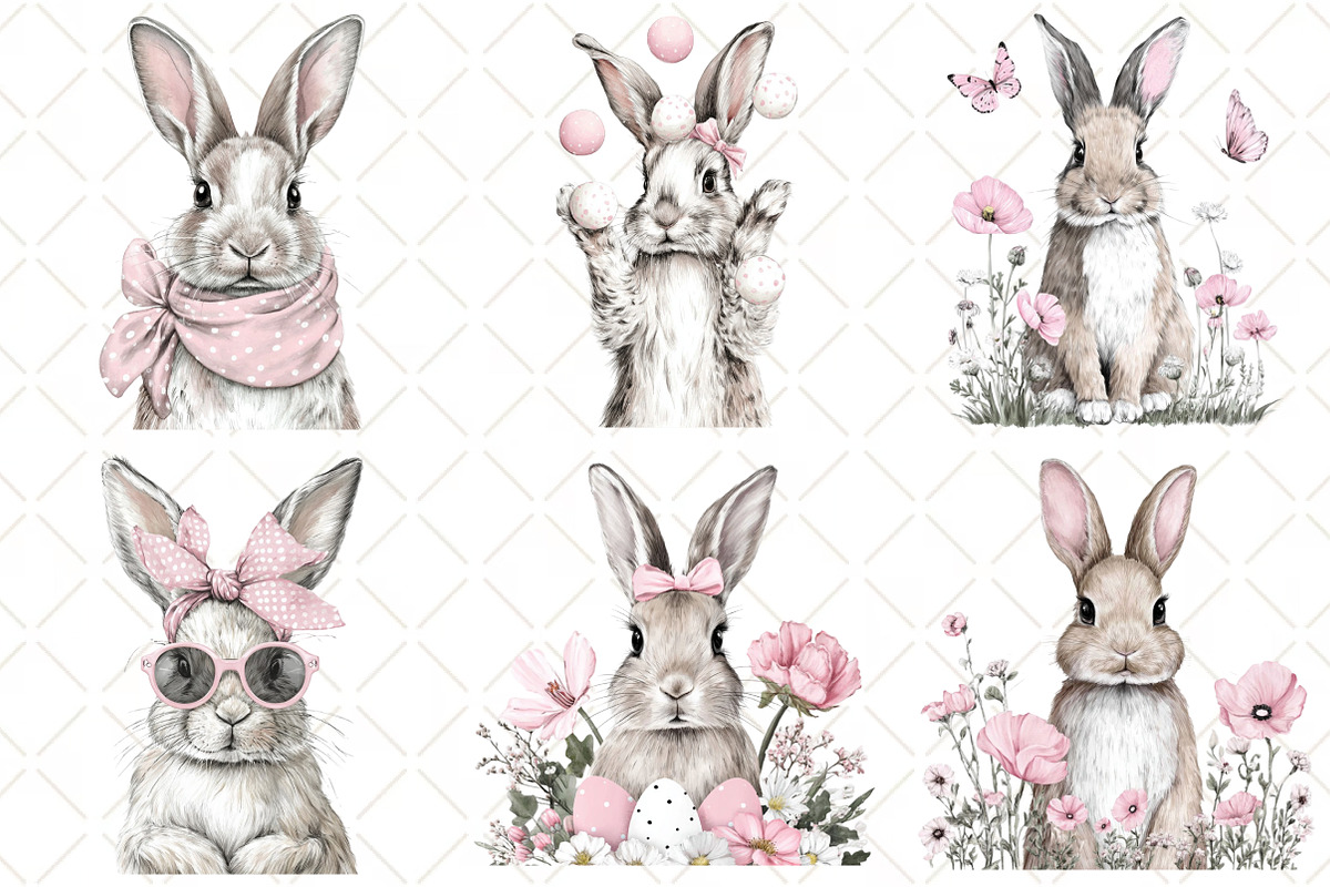 Whimsical Easter Bunny Clipart PNG, an Illustration by Black Bird Studio (Photo 4 of 5)