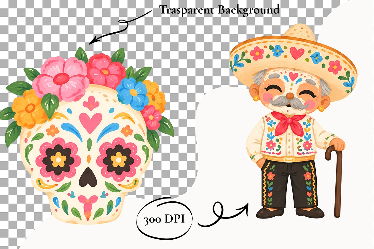 Dia de los Muertos Clipart Halloween, a Seasonal Illustration by SugarCloudStudioArt (Photo 2 of 5)
