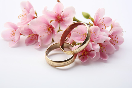 Wedding rings and spring flowers on, a Photo by Iftikhar Alam