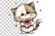 Whimsical Valentine Cat Clipart PNG, an Animal Illustration by maryamdesignarts (Thumbnail 7 of 12)