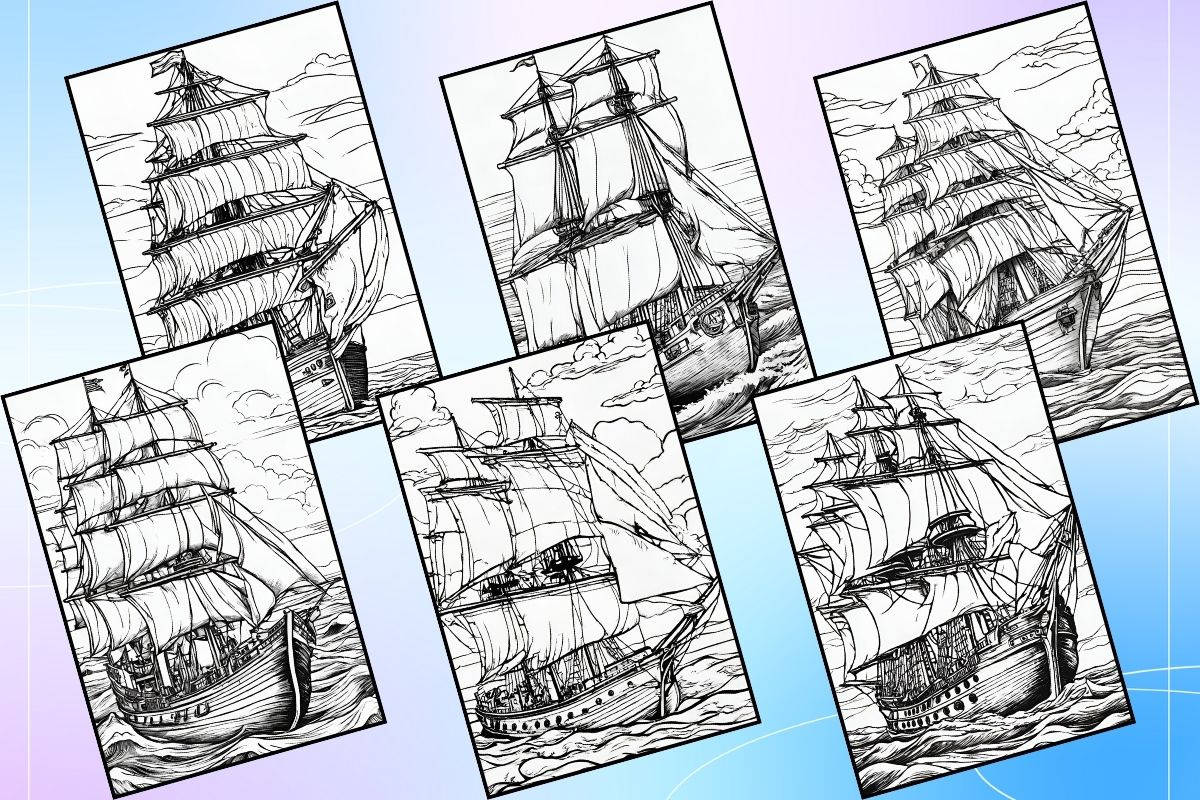Vintage Ship Coloring Pages, an Illustration by Catchy Ideaz (Photo 3 of 3)