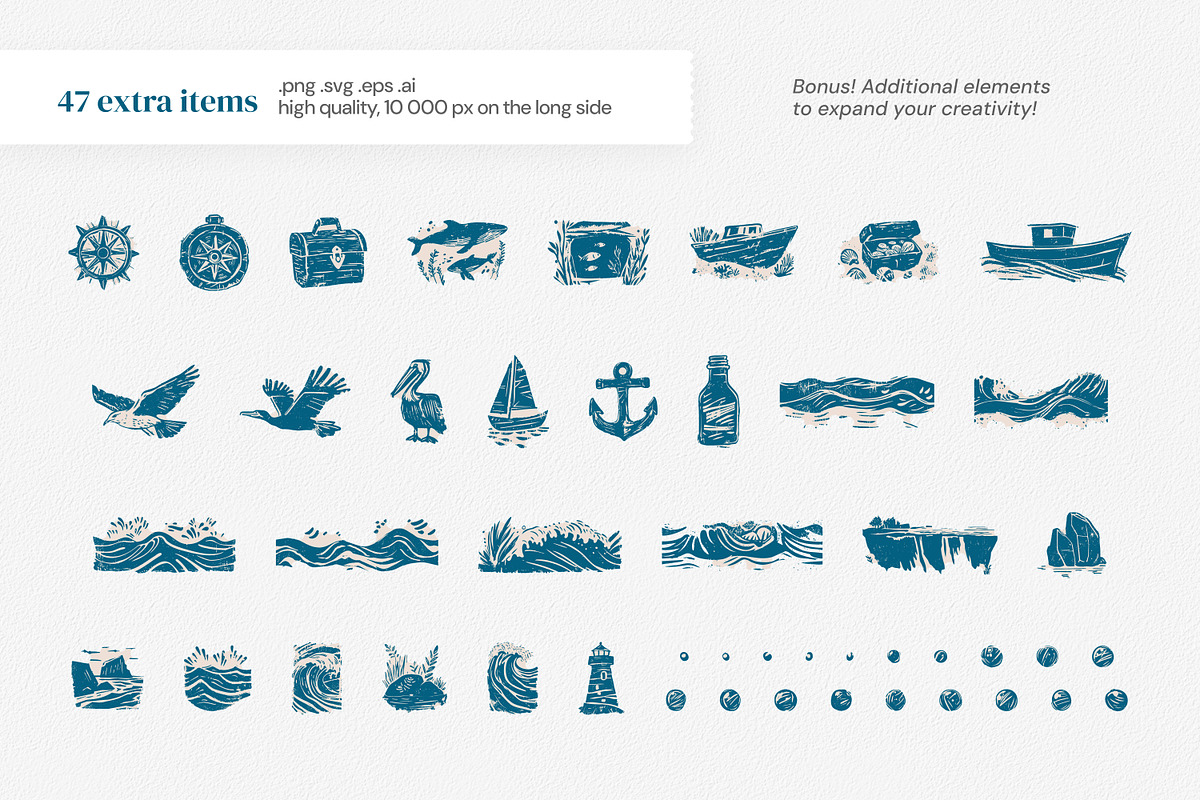 Ocean Life | Linocut collection, a Pattern Graphic by SappiStudio (Photo 19 of 21)