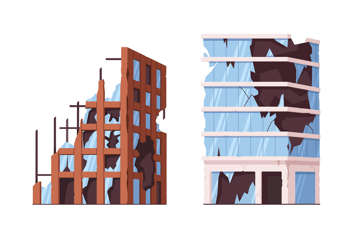 Broken ruined house buildings set, an Object Illustration by Good Studio (Photo 2 of 14)