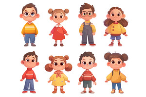kids cartoon set. girl boy in red, a Person Illustration by Stock-Smart-Start