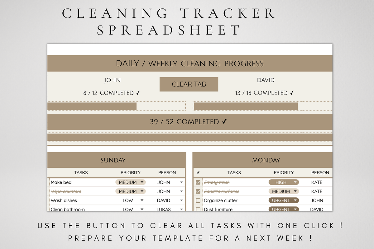 Cleaning Tracker Google Sheets 2024, a Templates & Theme by BRANDcontent