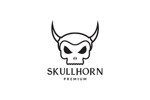 Skull With Horn Vintage Logo Design