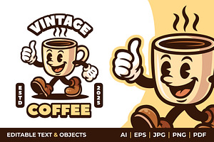 Coffee Cup Retro Mascot Logo, a Design Template by Akito Studio
