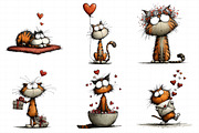 Whimsical Cats Valentine Clipart, an Illustration by Daily.Designs (Thumbnail 7 of 8)
