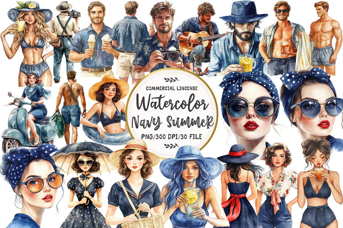 Navy Summer Outdoor Clipart, an Illustration by OK Design (Photo 1 of 5)
