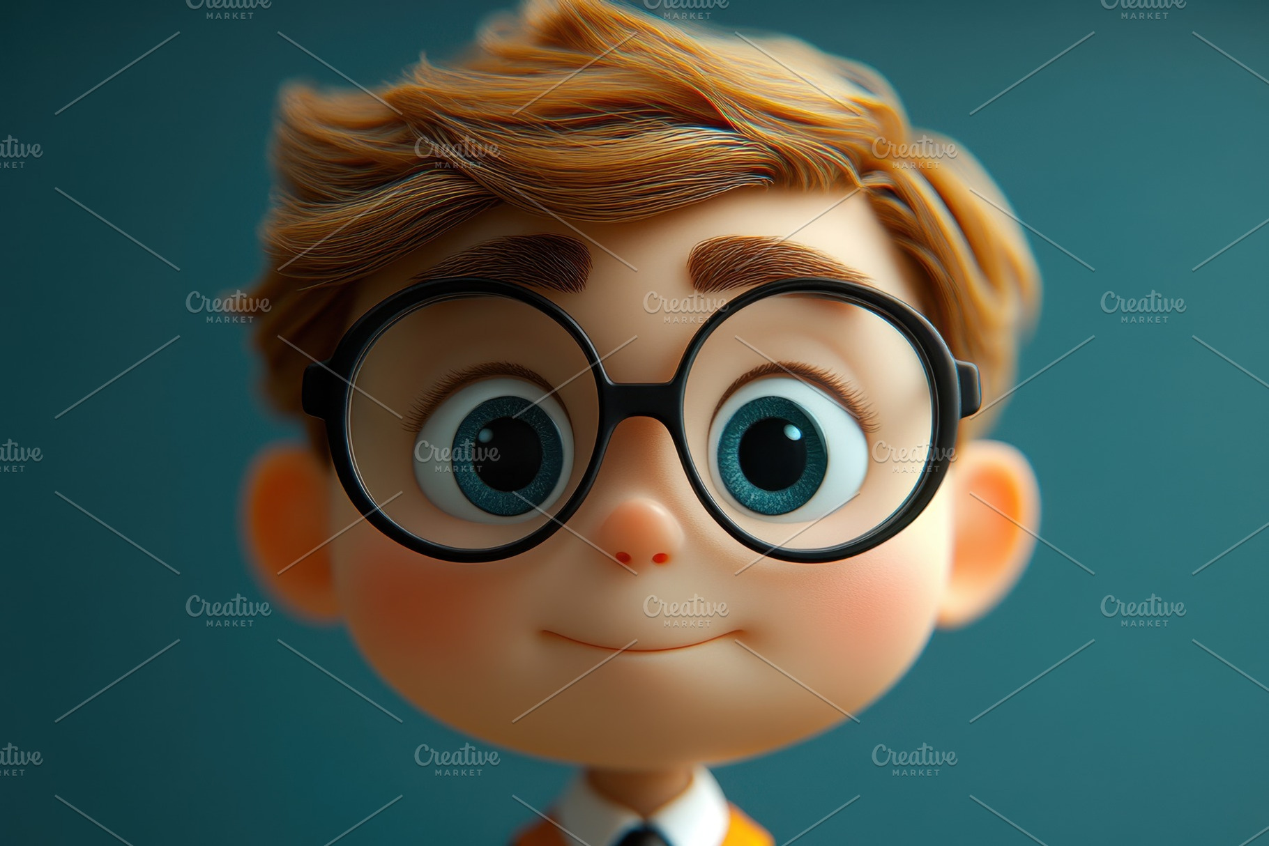 Young boy with glasses smiling warml, a Photo by Tanuart
