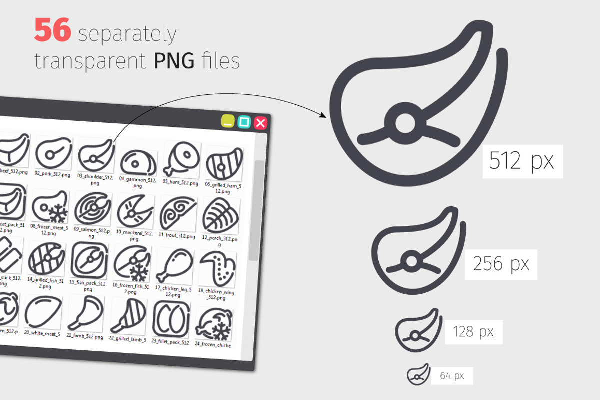 Meat Line Icons Set, an Outline Icon by Voysla's Shop (Photo 3 of 4)
