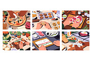 Hands cooking food, top view set, a Food Illustration by PaperTrident (Thumbnail 1 of 8)