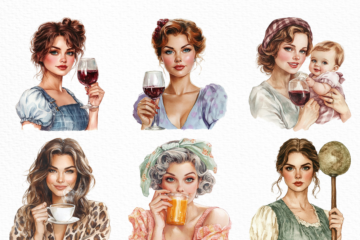 Watercolor Bad Housewife Clipart, an Illustration by Craft Nest (Photo 2 of 6)