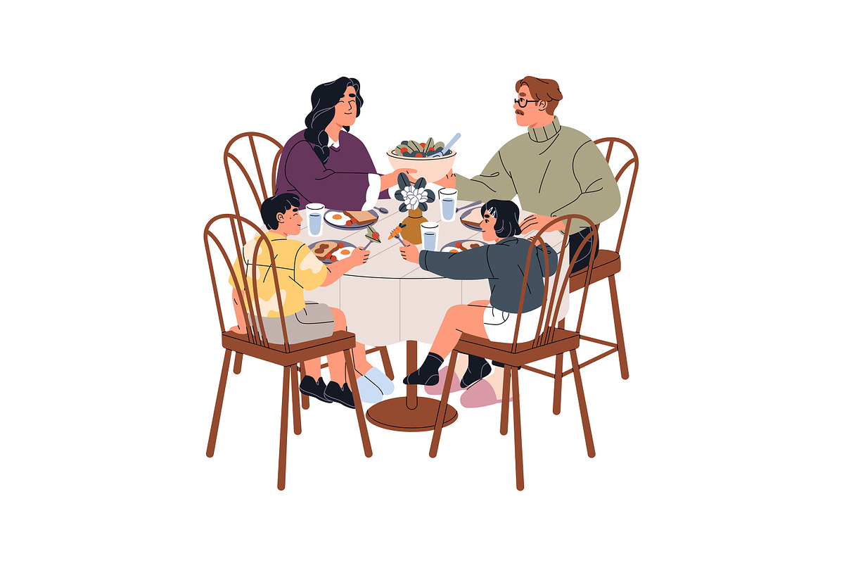 People eating at festive table set, a Person Illustration by PaperTrident (Photo 8 of 13)