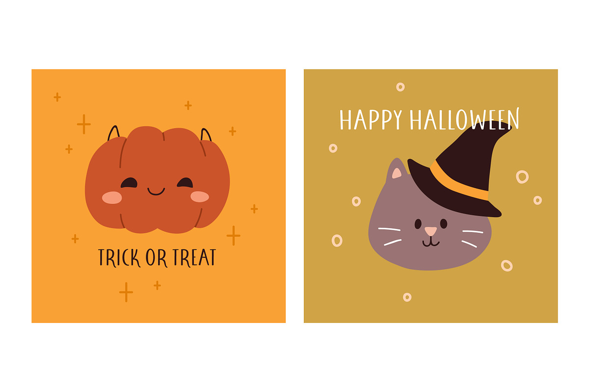 Cute Happy Halloween cards, kids set, a Seasonal Illustration by Good Studio (Photo 3 of 9)