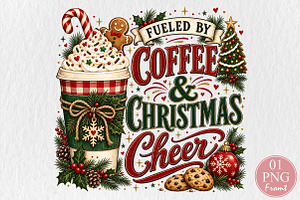 Fueled By Coffee & Christmas Cheer, a Seasonal Illustration by Rose Art