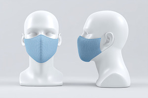 Two white mannequin heads a light blue face mask mockup from front and side vie, a Mask Mockup by Textures & Backgrounds