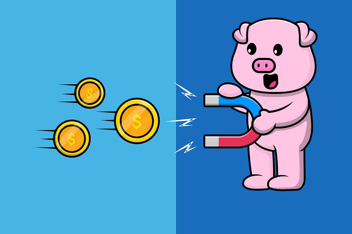 Cute Pig Pull Gold Coin With Magnet, an Animal Illustration by Artstorystudio (Photo 2 of 3)