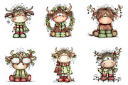 Whimsical Christmas Highland Cow Cli, an Illustration by designcity5 (Thumbnail 2 of 5)