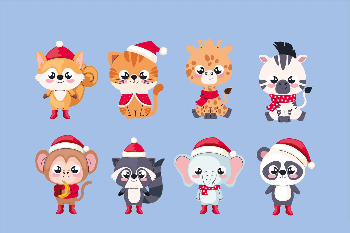 Animals Christmas Illustration Set preview 2