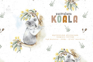 Watercolour Koala Seamless Pattern