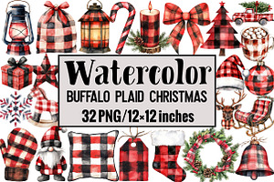 Buffalo Plaid Christmas Clipart, an Illustration by Design Market