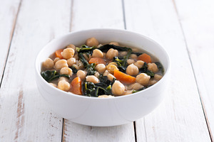 Chickpea and Spinach Soup with Carrots in White Bowl, a Food & Drink Photo by etorres69