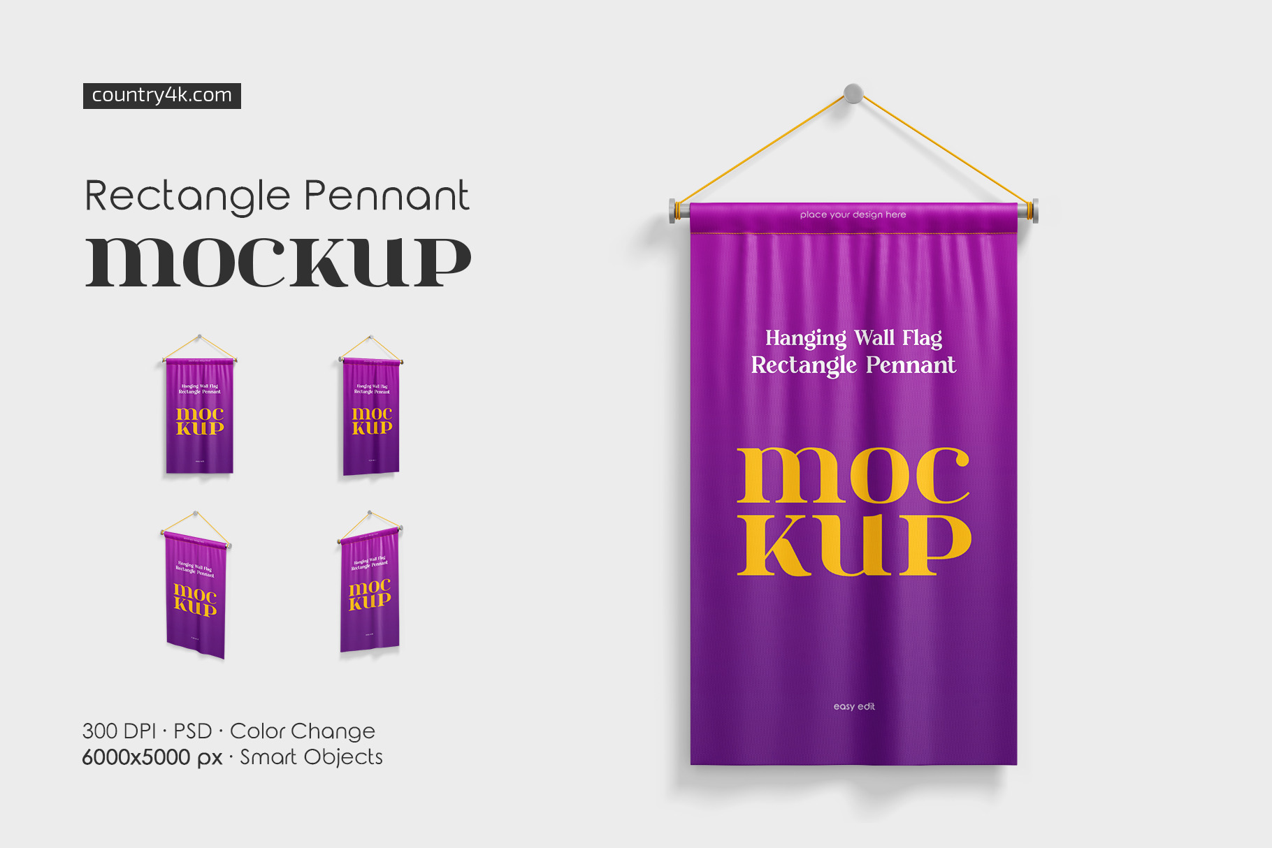 Wall Flag Rectangle Pennant Mockup Set