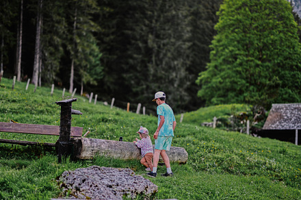 Brother with sister walking at Vorderer Gosausee mountains, Gosa, a Background Photo by AS photostudio