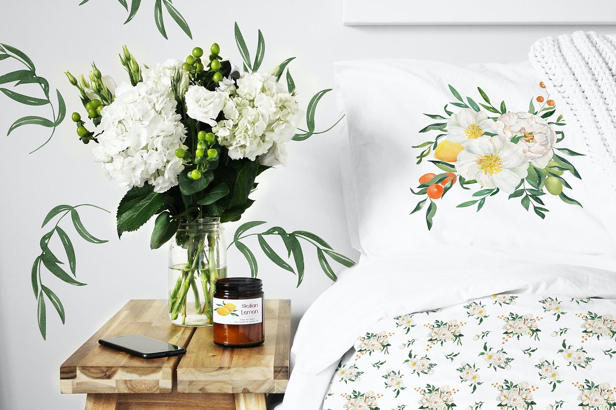 Renaissance. White Flowers & Citrus, a Decorative Illustration by Catch the Dream Art (Photo 2 of 10)