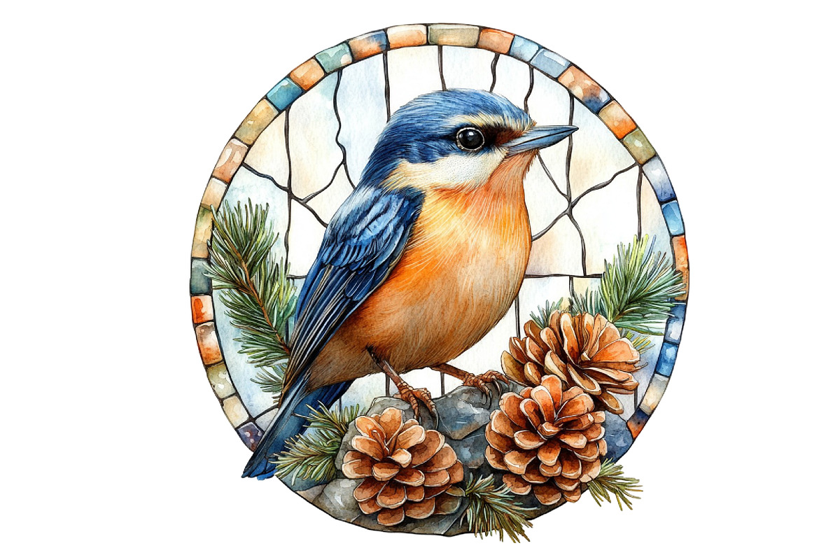 Fall Autumn Bird Stained Glass, an Illustration by Designworld (Photo 5 of 6)