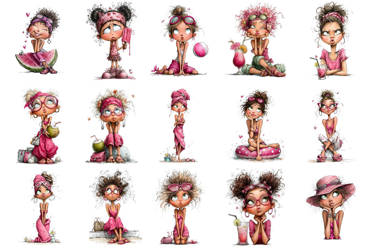 Funny Summer Beach Girl Clipart, an Illustration by OK Design (Photo 2 of 6)