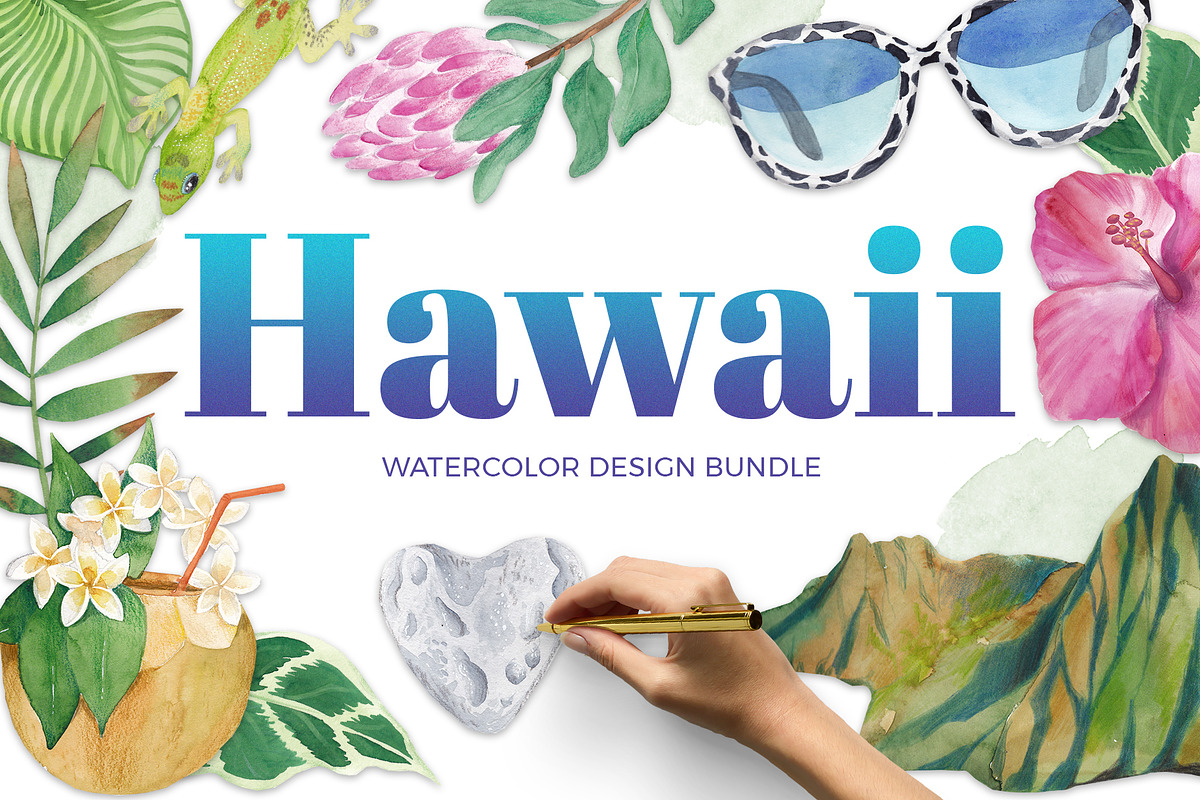 Hawaii - watercolor design bundle, an Illustration by Beauty Drops (Photo 1 of 8)