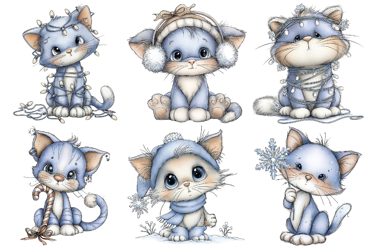 Christmas Cat Clipart Bundle, an Illustration by Pixels.Craft (Photo 6 of 6)