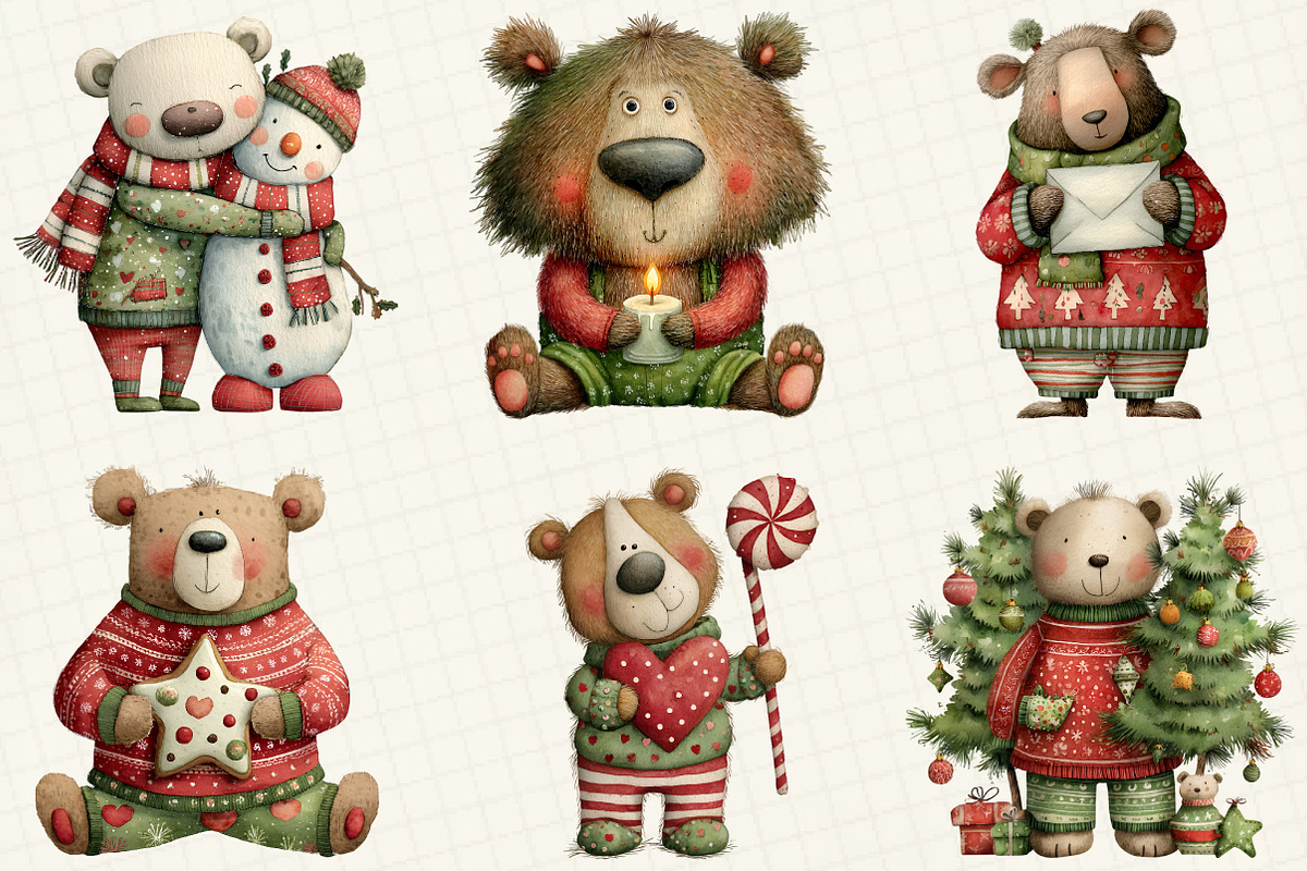 Christmas Teddy Bear Clipart, an Illustration by DreamCafeArt (Photo 5 of 7)