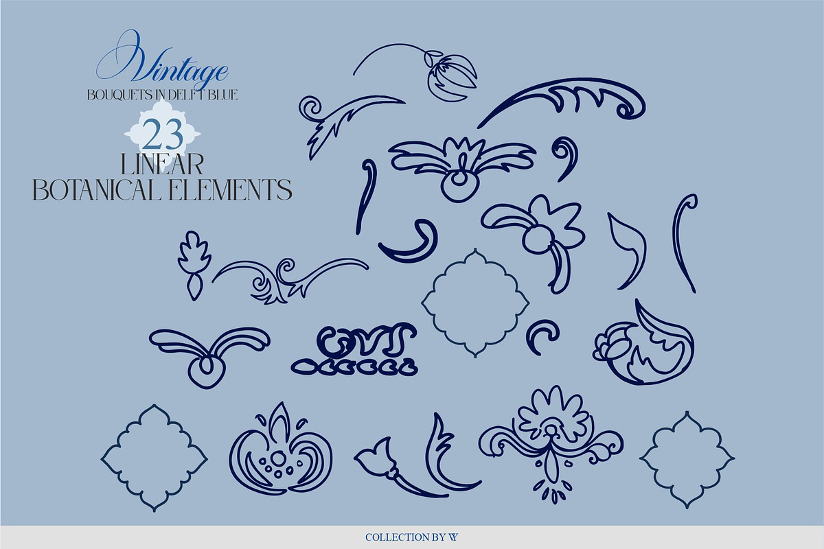 Vintage Bouquets In Delft Blue, a Decorative Illustration by Collection by VY (Photo 12 of 12)