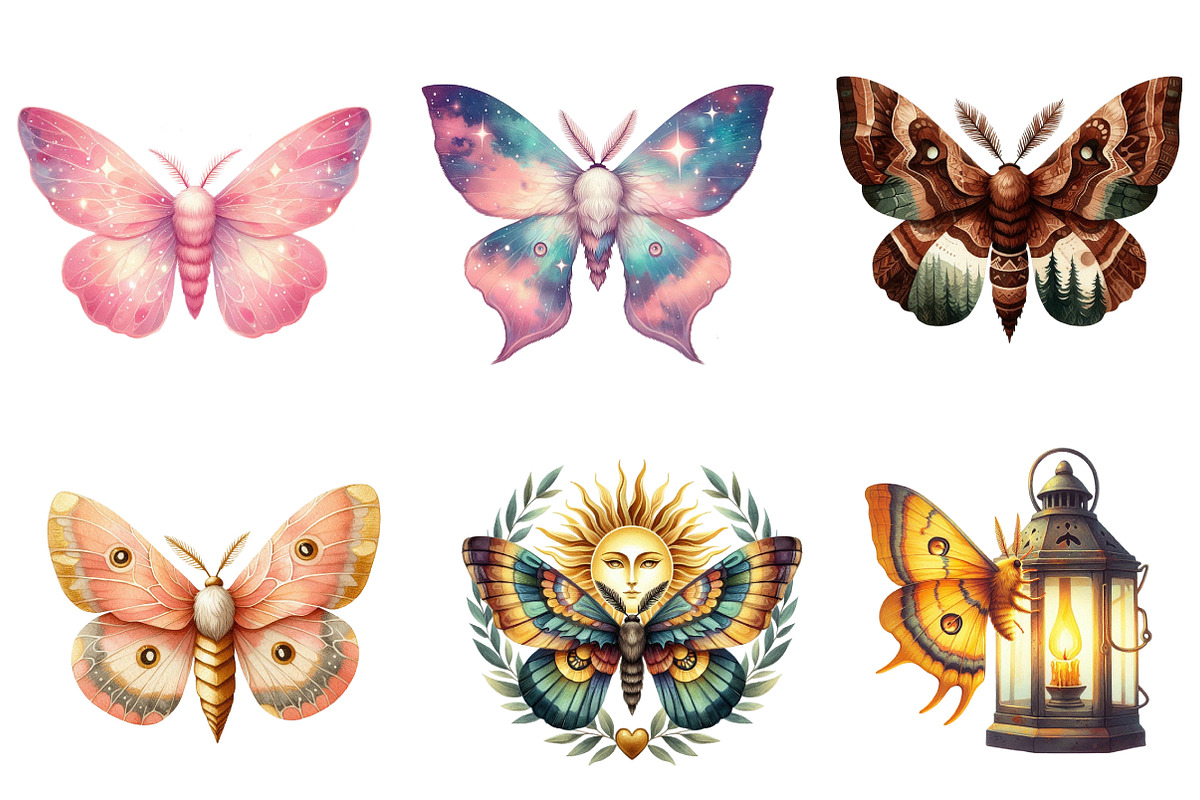 Watercolor  Night Moths Clipart, an Illustration by CreationArt (Photo 4 of 6)