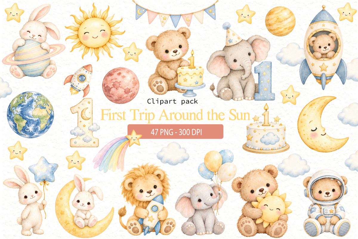 First Trip Around the Sun Clipart, a Decorative Illustration by Villa 11 Estudio (Photo 1 of 7)