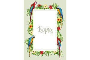 Tropical Frame With Parrots.