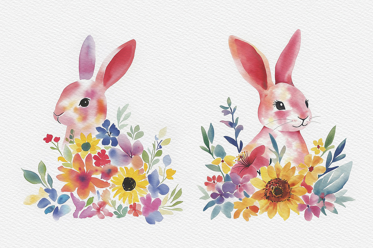 10 Floral Easter Bunny Silhouettes, a Seasonal Illustration by DesignRocket (Photo 6 of 7)