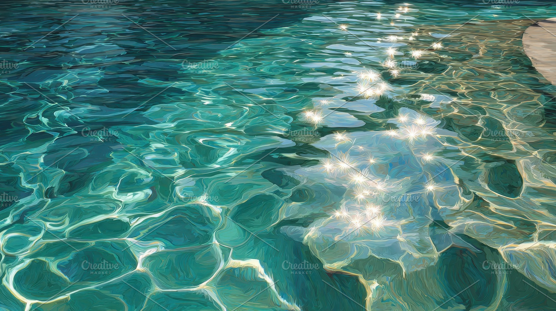 Sunlit Pool Water Abstract Teal Gree, a Photo by Pixeness Studio