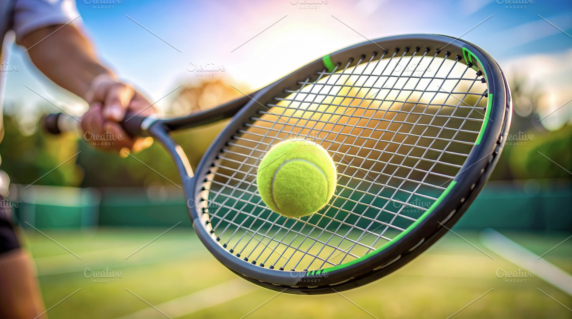 Tennis Ball Resting on Racket Strings, a Sports & Recreation Photo by Davizro's Market