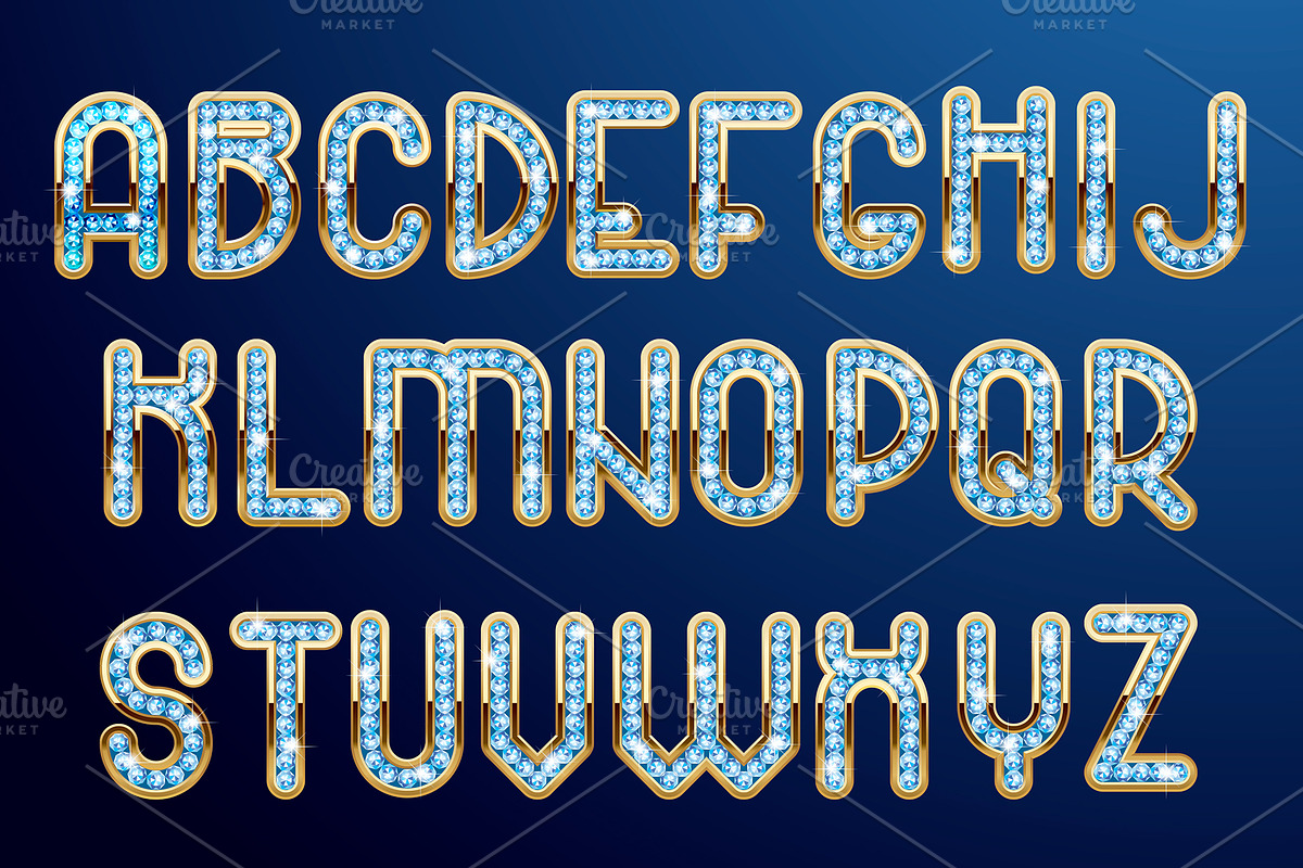 Diamonds and gold - unique font, a Decorative Illustration by Retro Graphic Box (Photo 2 of 7)