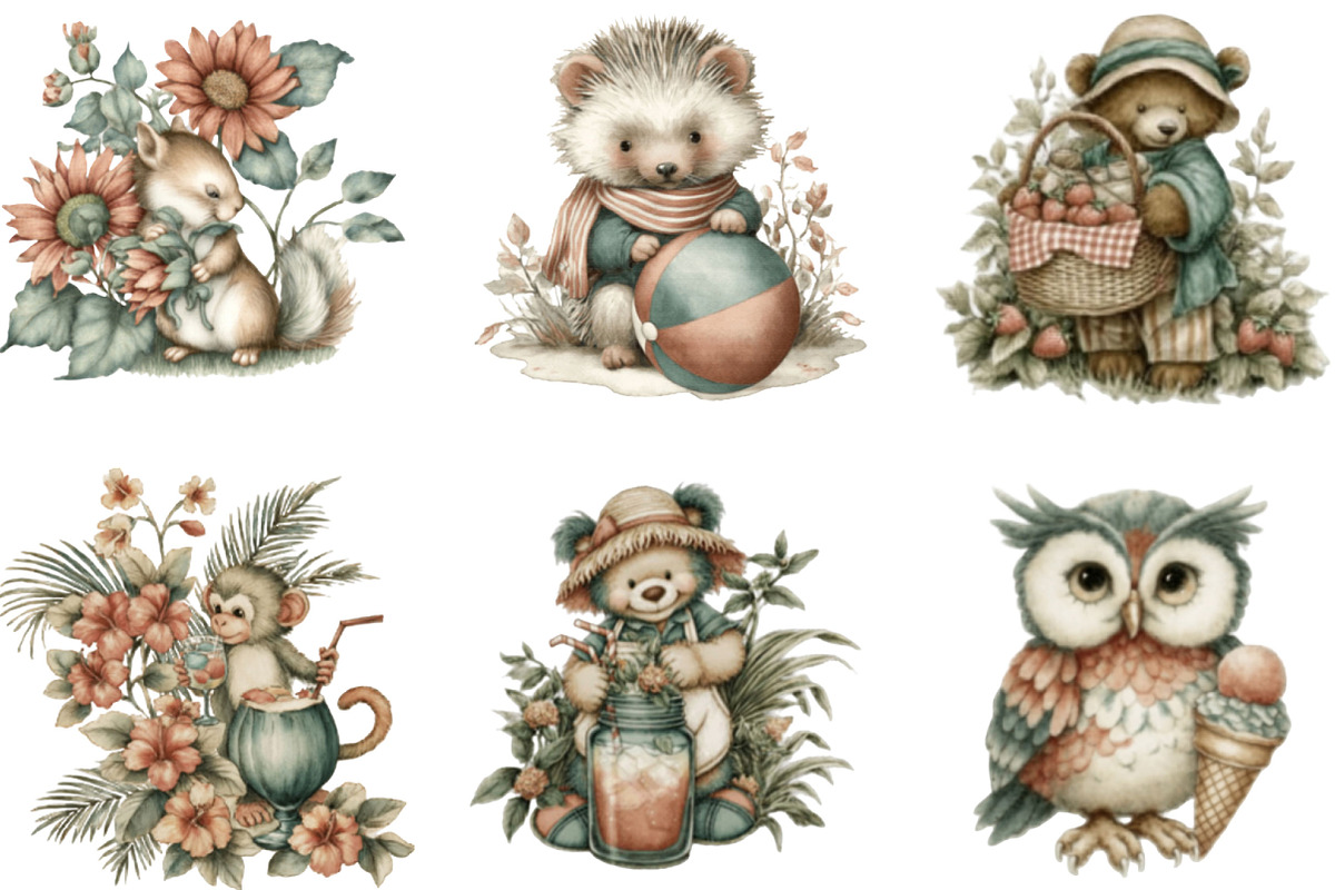 Whimsical Summer Animals Clipart, an Illustration by Designking (Photo 2 of 5)