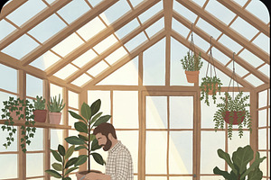 Man Watering Houseplants, a Person Illustration by Virgo Studio