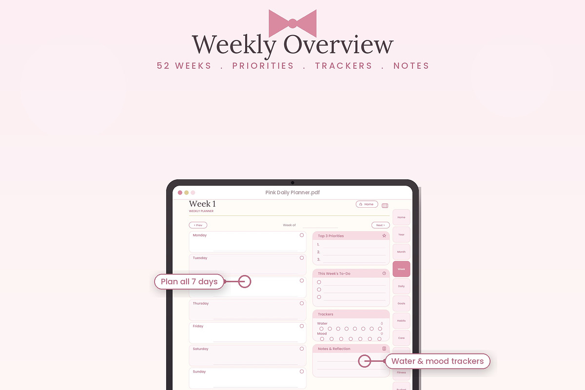 Pink Daily Planner | Hyperlinked, a Poster Template by HeavensStar (Photo 5 of 12)
