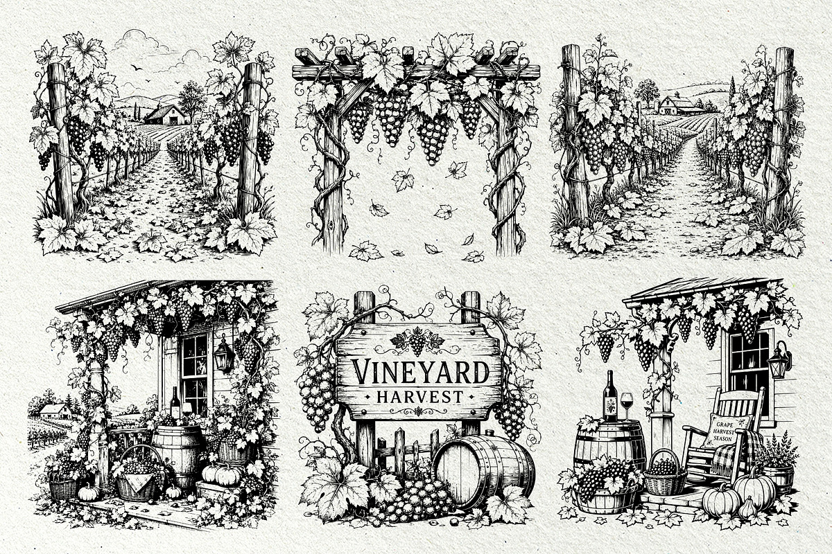 Grape Harvest Vineyard Graphics, a Decorative Illustration by DENIDigitalArtSudio (Photo 2 of 6)