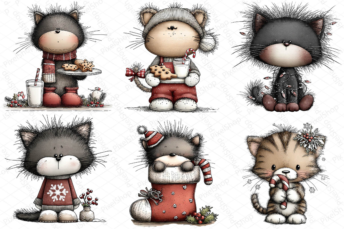 Whimsical Christmas Black Cat Clipar, an Illustration by DreamPrint404 (Photo 4 of 7)