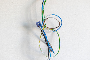 Electrical wires coming out of white wall with bulb holder, an Architecture Photo by Antonio Gravante Market
