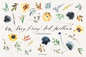 Navy Peony & Sunflower Florals PNG